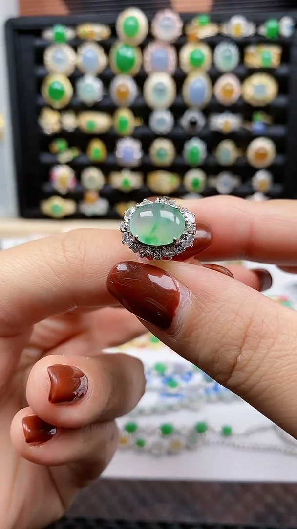 银S925镶嵌戒指翡翠4