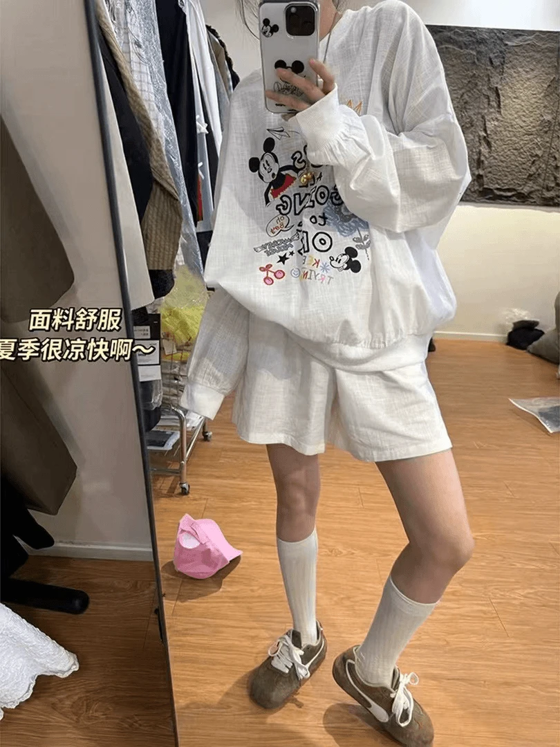 卡通短裤袖女大码宽松胖MM百搭大码套装女装夏装时尚2025新款爆款