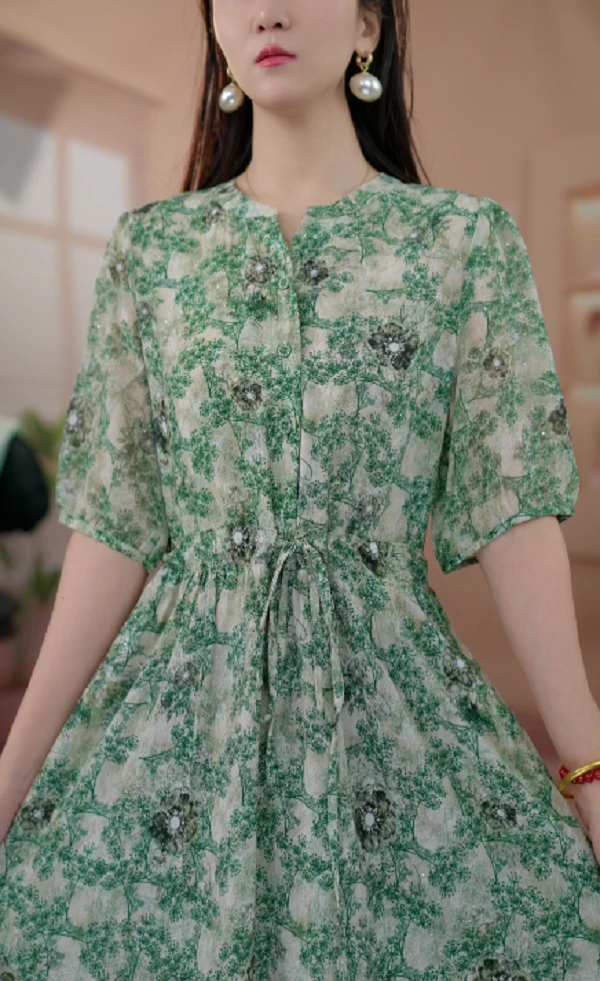 XY023新款中式时尚百搭气质宽松减龄连衣裙-玉玉