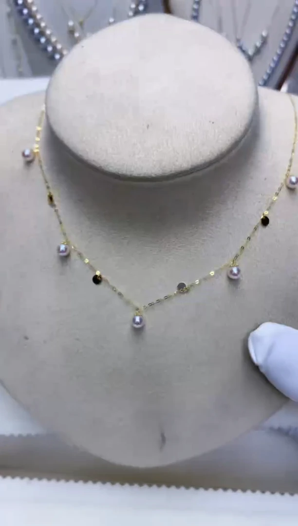 【闪购商品】海水珍珠饰品18K金镶嵌闪片微笑链