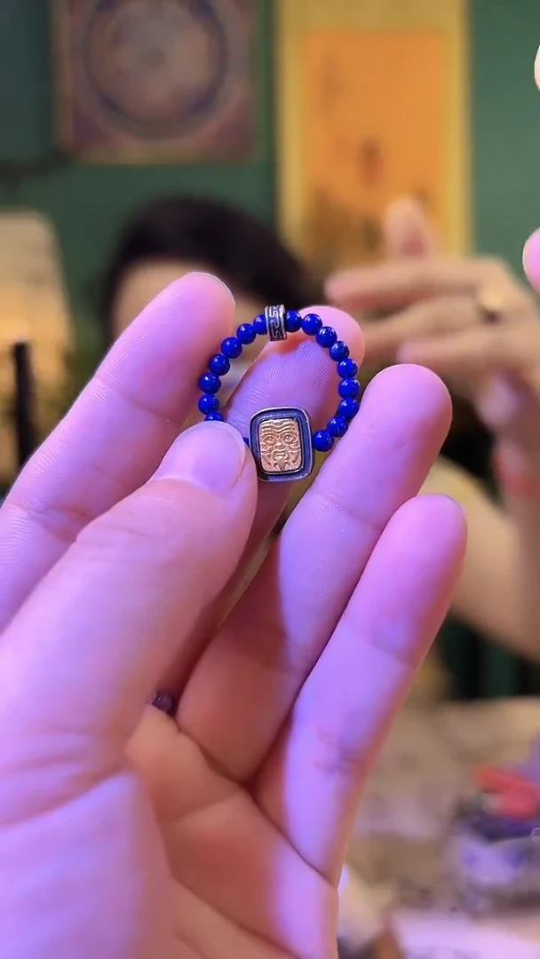 青金石银S925镶嵌戒指青金石扎基拉姆戒指