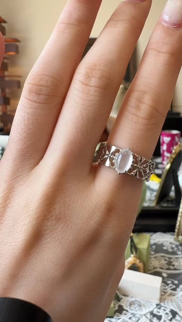 银S925镶嵌戒指翡翠银镶  小的