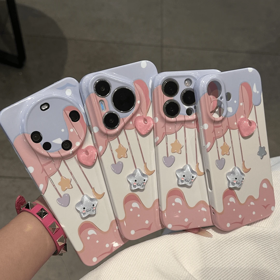 灏吉象奶油立体爱心星星适用苹果16promax菲林全包手机壳华为oppo