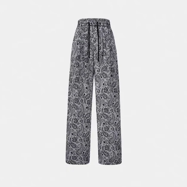 【云梦花海】复古小众设计腰果花松紧腰直筒裤8555