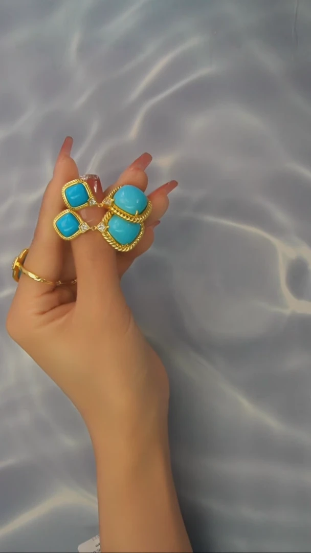 【闪购商品】绿松石耳环银S925镶嵌发货一件9m-14m+