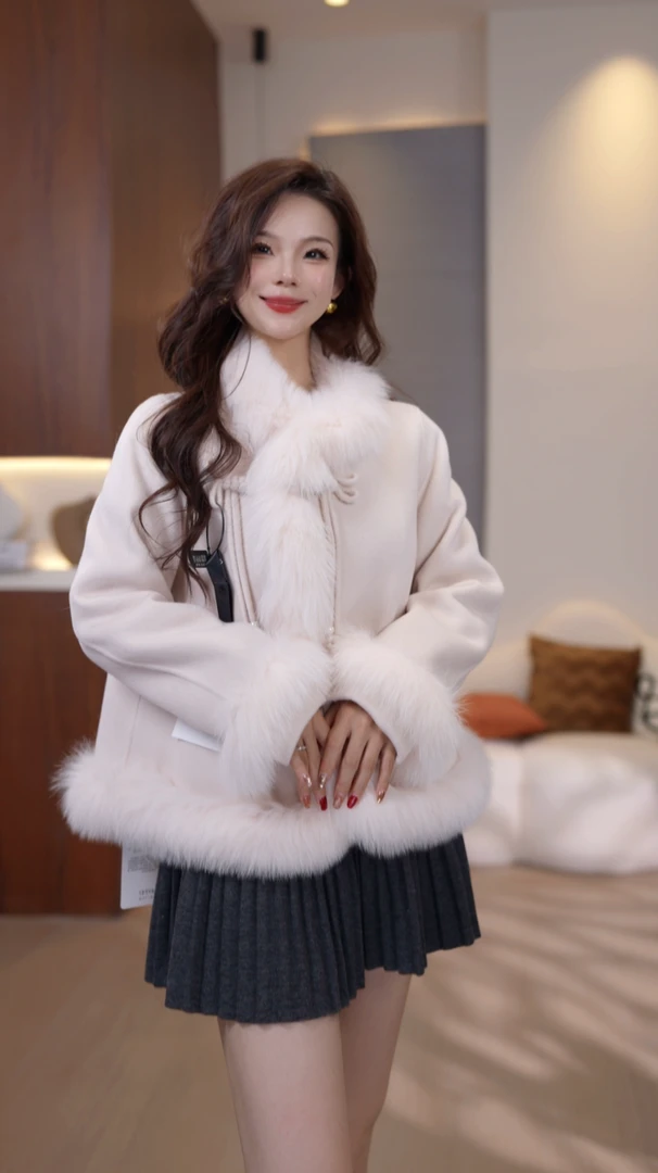 2025常规款宽松型冬季大衣毛领网红毛呢姗姗1027