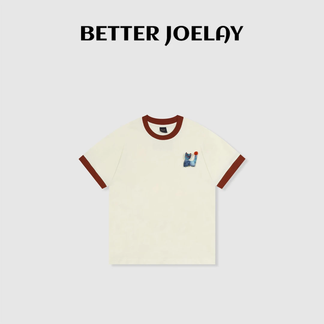BETTER JOELAY -【梦猫精灵】百搭微宽松休闲复古短袖T恤KH1610