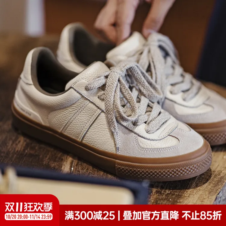 马登复古德训鞋男士2025秋季新款百搭极简小白鞋厚底休闲皮面板鞋