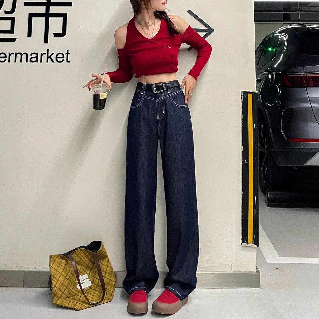 145-155小个子直筒牛仔裤女秋季爆款2025新款高腰气质窄版阔腿裤