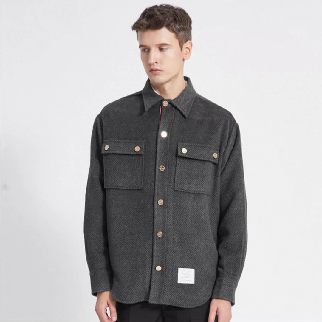 TB【官方正品】THOMBRONMAN汤姆布郎加厚毛呢立领夹克长袖衬衫外套