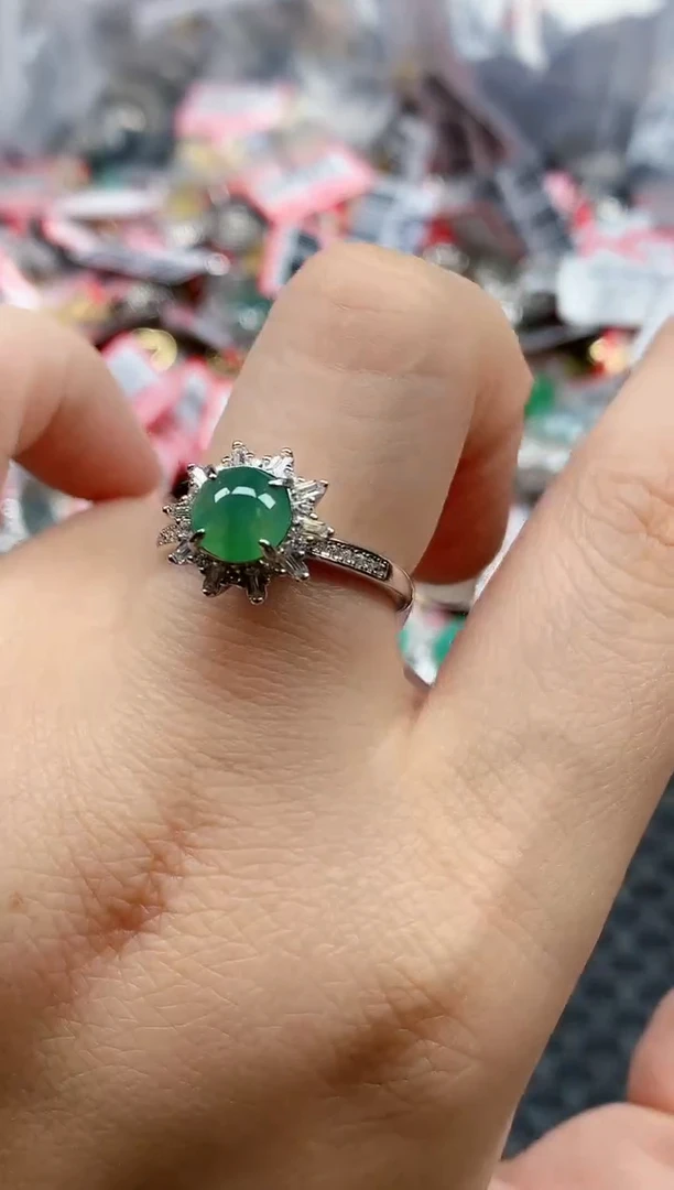 银S925镶嵌戒指翡翠天然A货缅甸翡翠