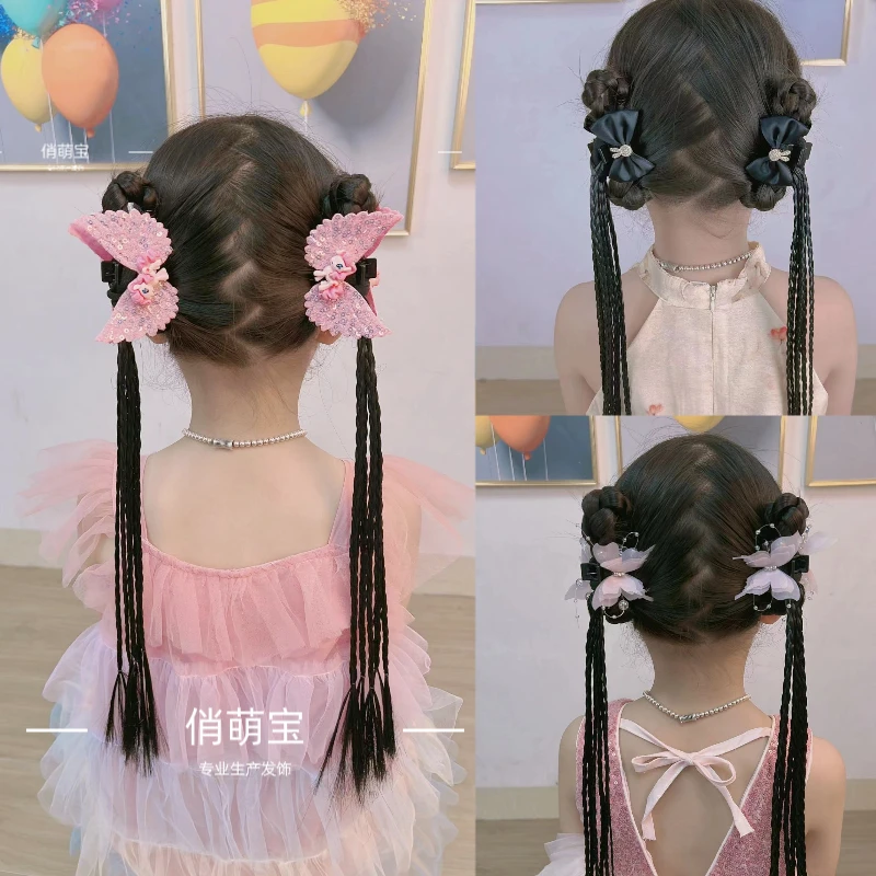 （俏萌宝）新款女童发饰儿童假发辫子头扎头发可爱卡通蝴蝶儿童发饰