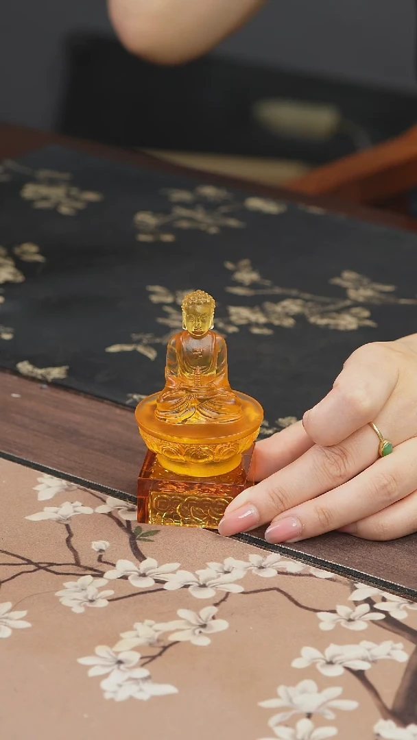 手工艺品琉璃黄色药师佛茶宠摆件