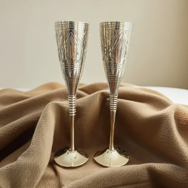 复古风创意欧式酒杯高档浮雕复古优雅香槟杯手工酒具金色家用