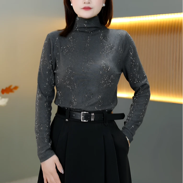 2024新款洋气秋冬感加绒薄款烫钻打底衫遮肉显瘦气质长袖上衣7603