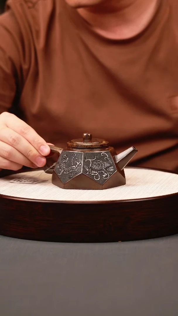 茶壶紫砂龙背青 柴烧 钻石 四大神兽