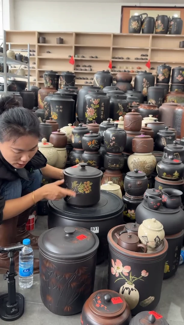 罐瑕疵茶叶罐  小五饼鼓盖彩填 271