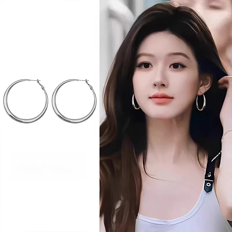 足银耳饰 赵露思同款大圈圈耳环轻奢素圈气质耳饰纯银S999圈圈