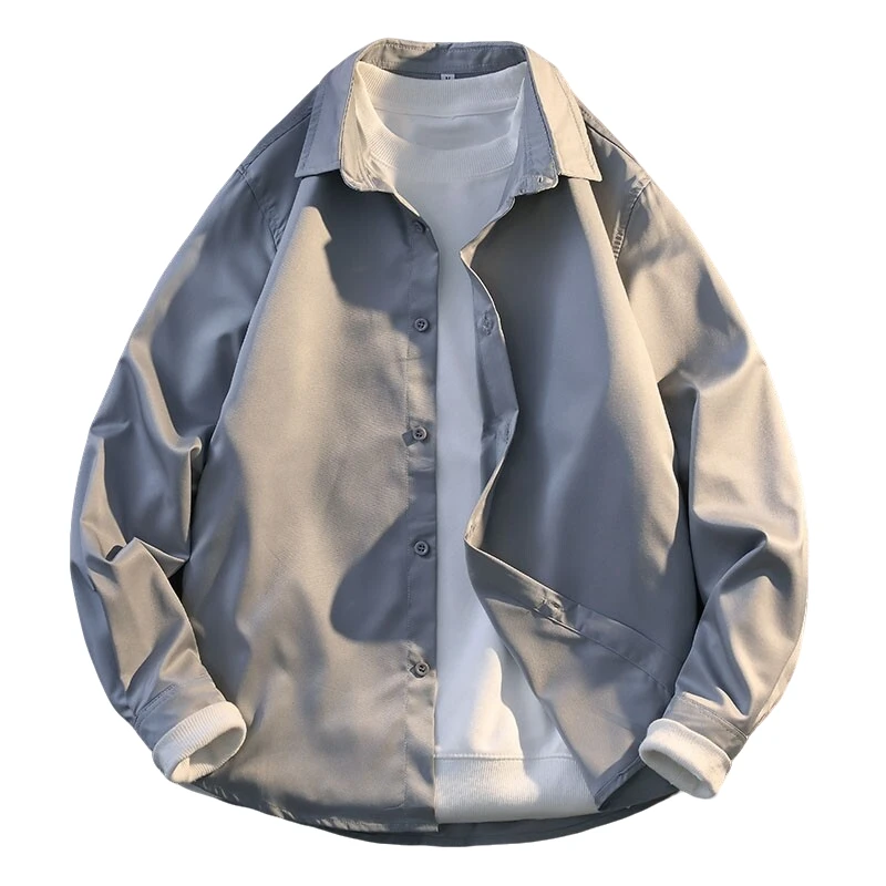 2025春夏新款男士衬衫纯色个性百搭白黑长袖男衬衣休闲帅气韩版