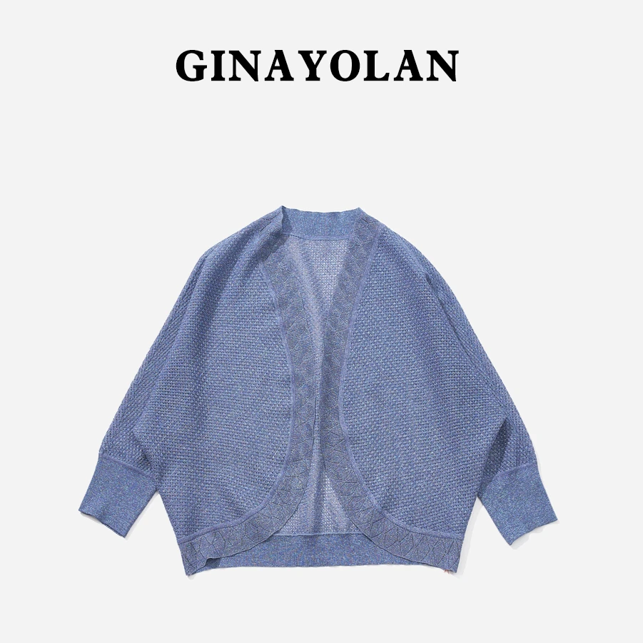 GINAYOLAN/瑾颜 【重工】简约大气奢华面料真丝针织长袖针织开衫