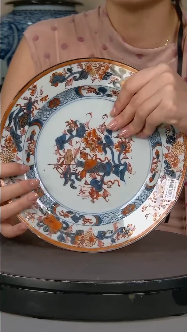 摆件青花矾红博古图盘6030029