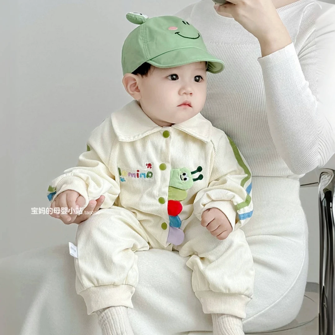 婴幼儿春秋萌趣可爱毛毛虫带里哈衣出门外出服洋气可爱