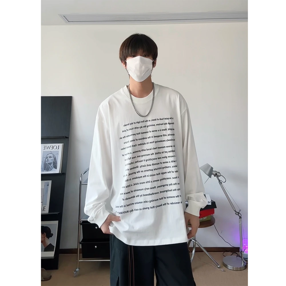 美式街头复古长袖T恤男女春秋款宽松小字母印花日常打底帅气上衣