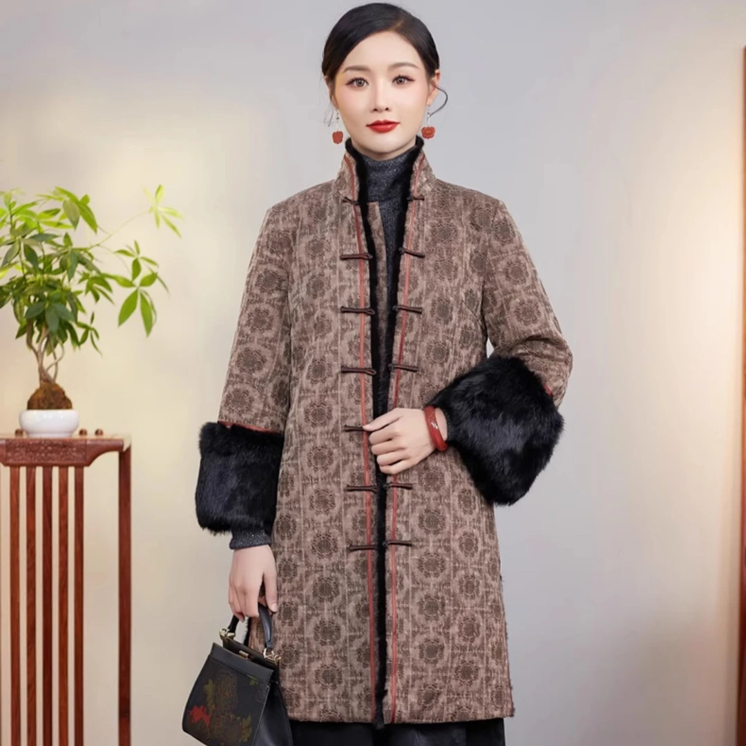 华族经典【浮花影】夹棉加厚款复古中国风旗袍外塔长袖女