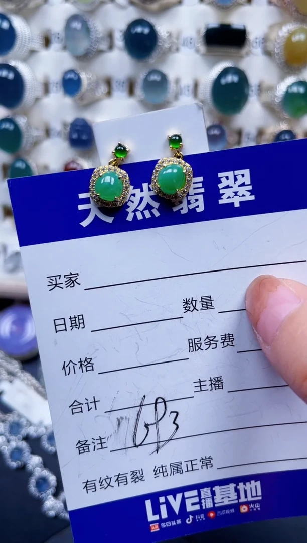 银S925镶嵌翡翠耳饰693