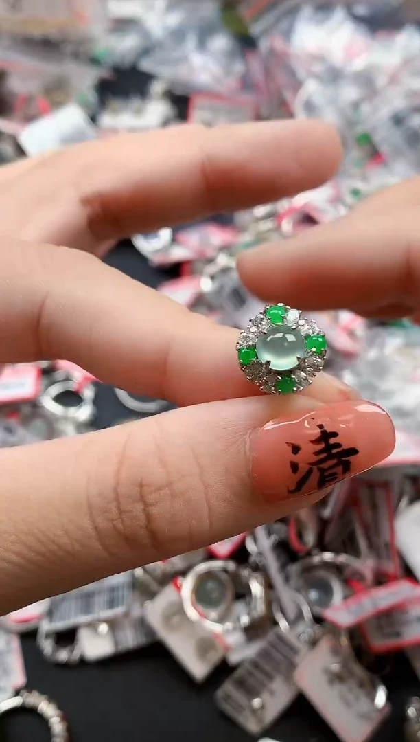 银S925镶嵌戒指翡翠天然A货缅甸翡翠