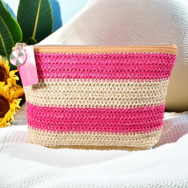 Estee Lauder/雅诗兰黛编织化妆品包玫红撞色便携收纳