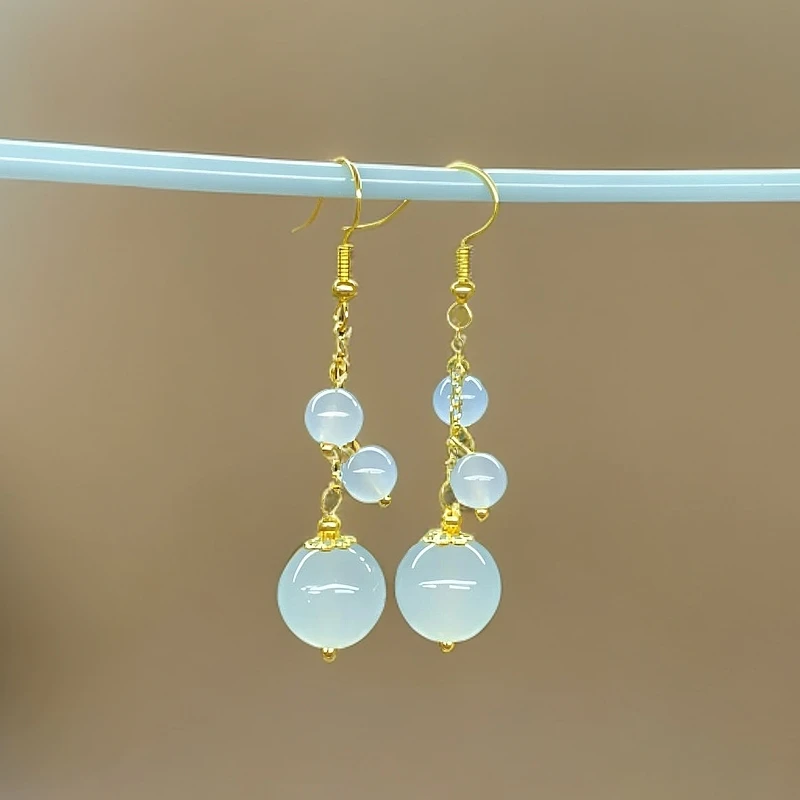 玉髓耳坠 兰色款大气精致多珠耳环026