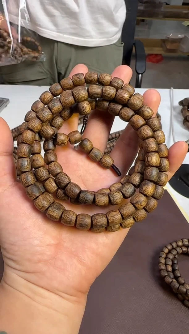 沉水浮海南黎母山沉香直纹鼓珠8mm108颗41g+