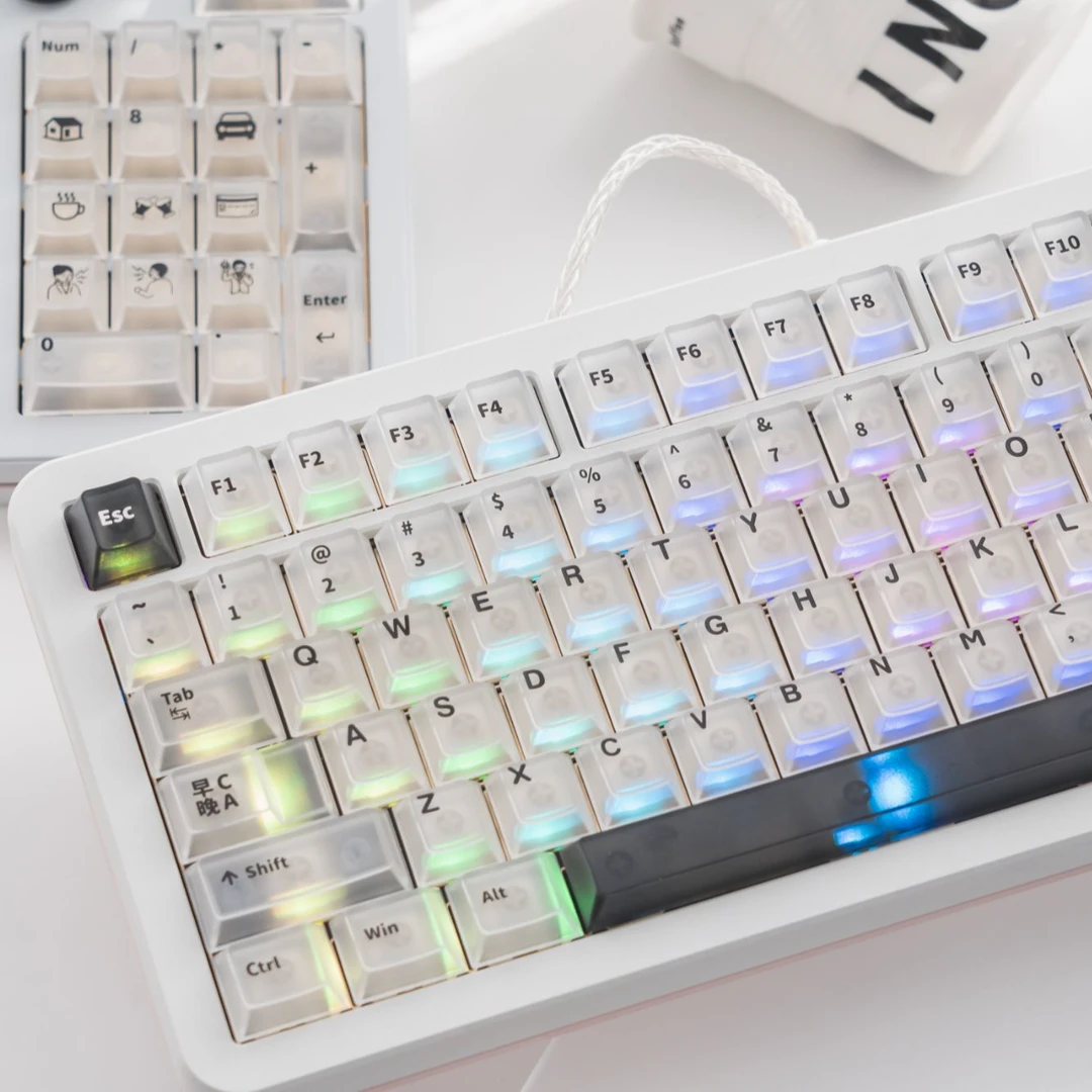 早C晚A黑/白色五面雾透PC键帽大全套移印原厂适wooting等机械键帽