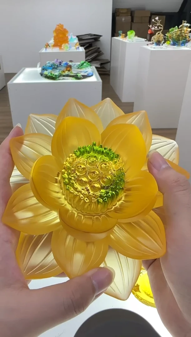 手工艺品琉璃古法琉璃大莲花17.5厘米