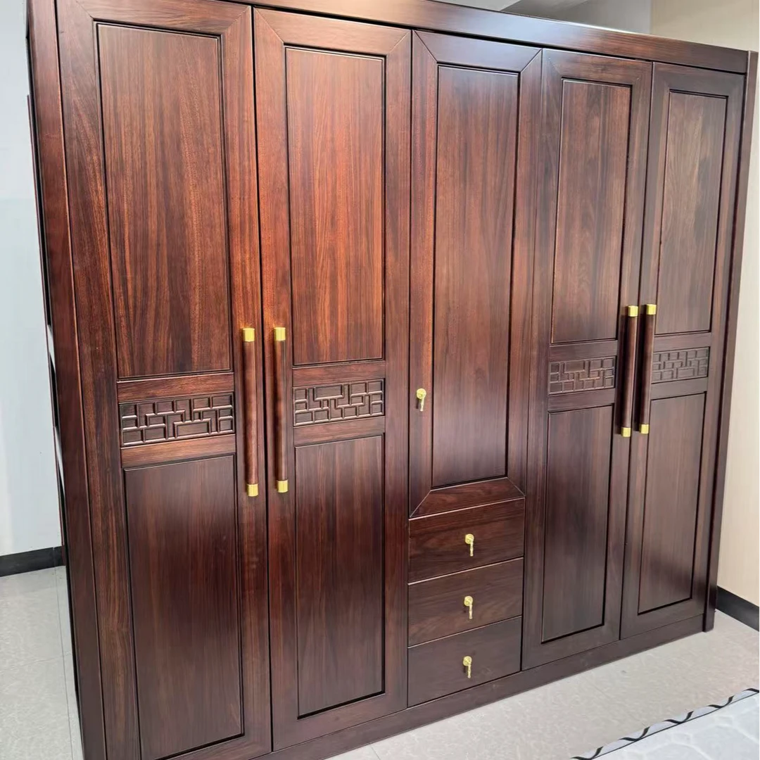 新中式乌金木衣柜全实木一门到顶客厅卧室客厅三四五开门主卧衣橱