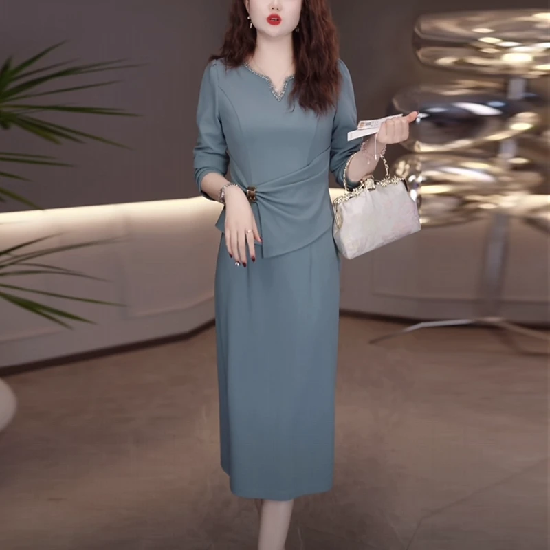 TR精纺气质轻奢高级感女装2025秋季新款时尚减龄显瘦假两件连衣裙
