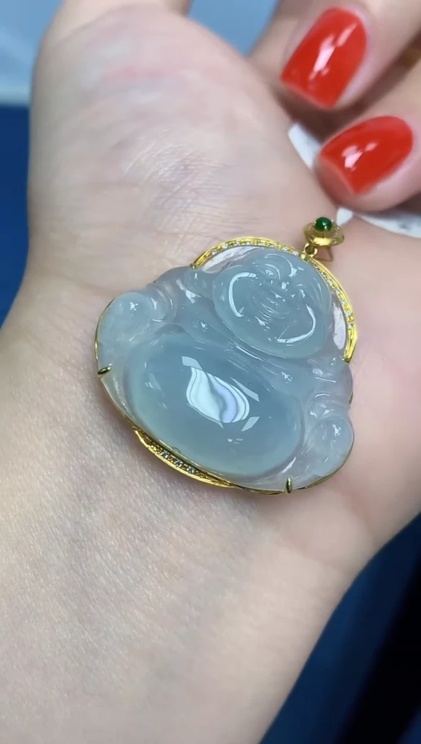 颈饰18K金镶嵌翡翠天然缅甸翡翠A货翡翠百元以上9元证书费自理