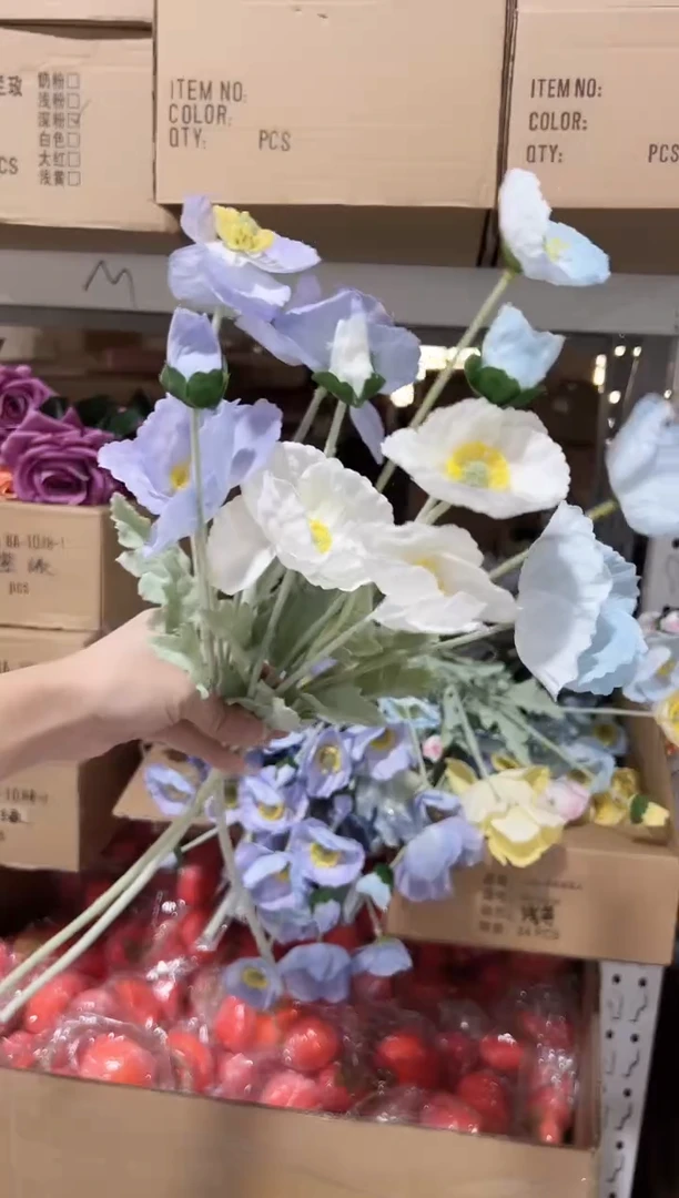蓝白紫各1枝手感保湿虞美人