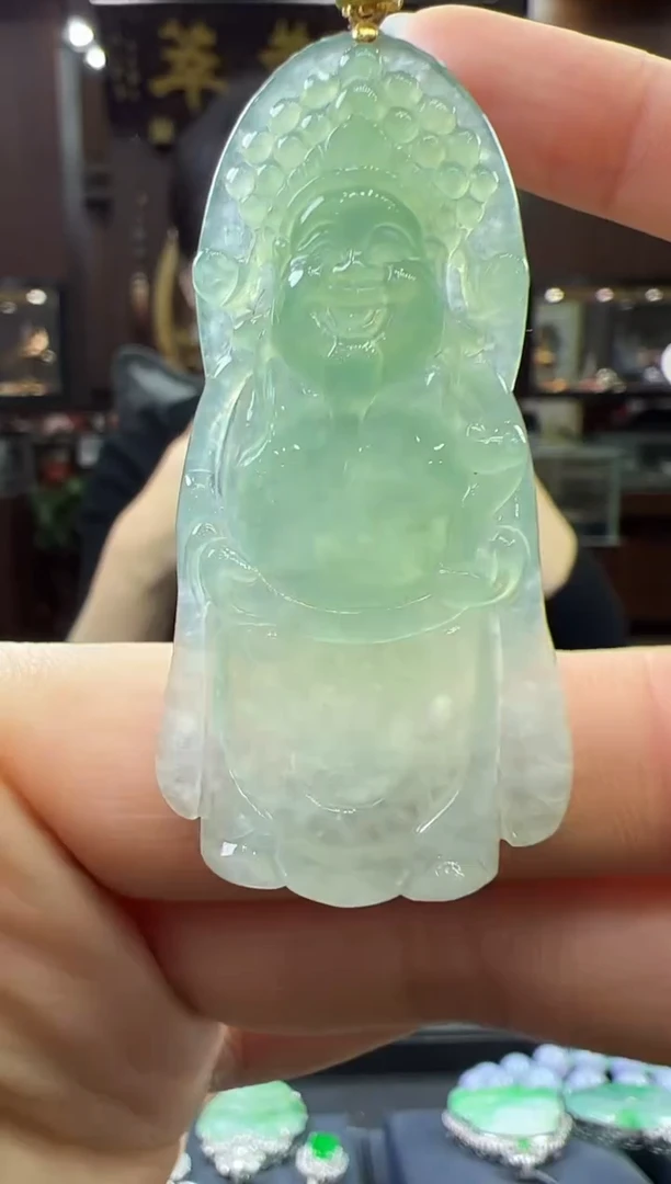 【闪购商品】翡翠挂件18K金镶嵌财神