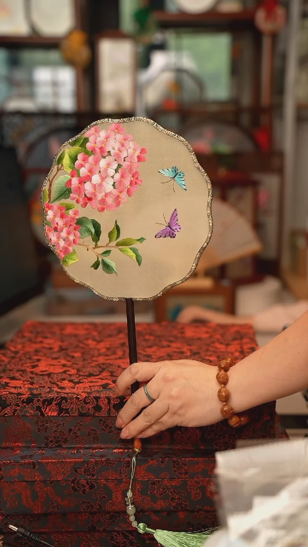 扇子团扇 绣花双面非遗