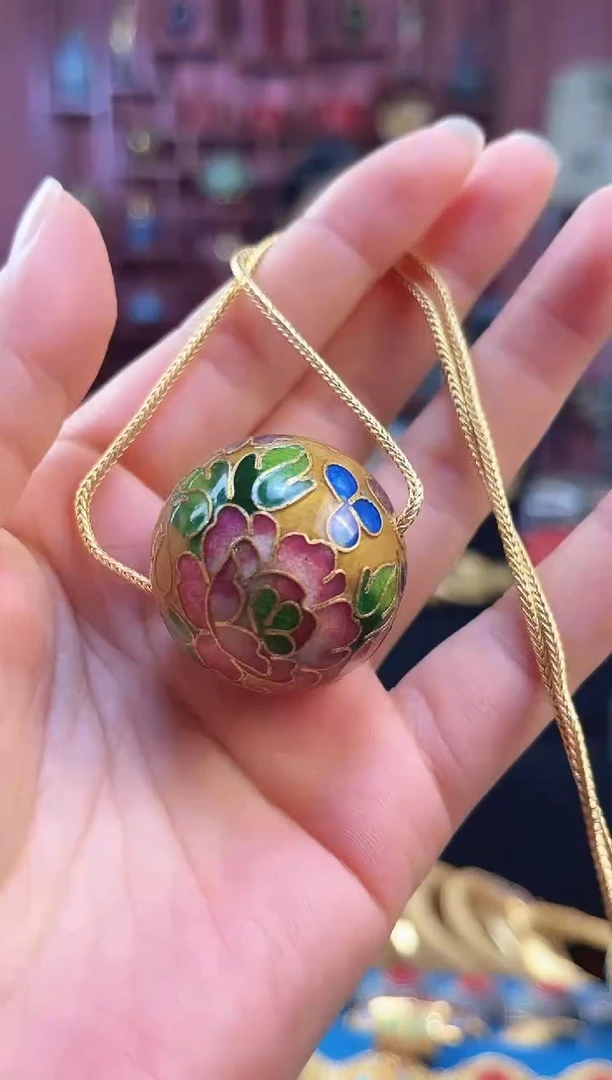 非遗景泰蓝3.0大珠子 金色+链子