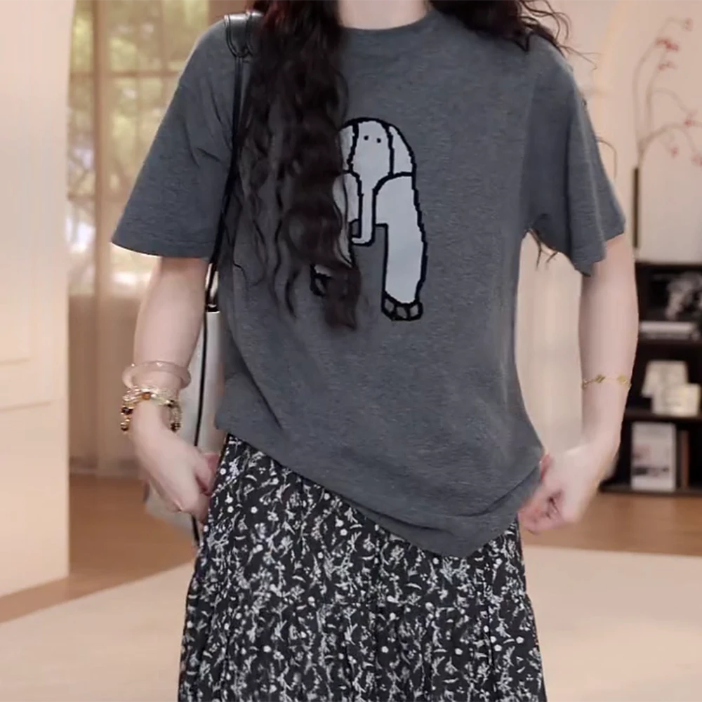 2025新款夏季工艺大象百搭植绒短袖T恤