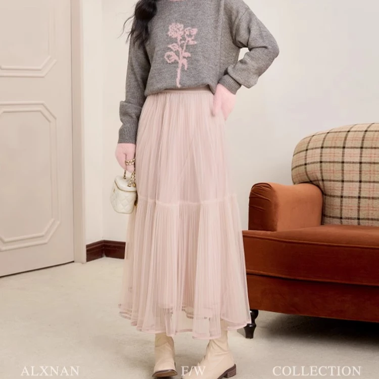 「少女的裙摆」浅粉色半身裙秋季高腰显瘦裙子女款L51806BSQ