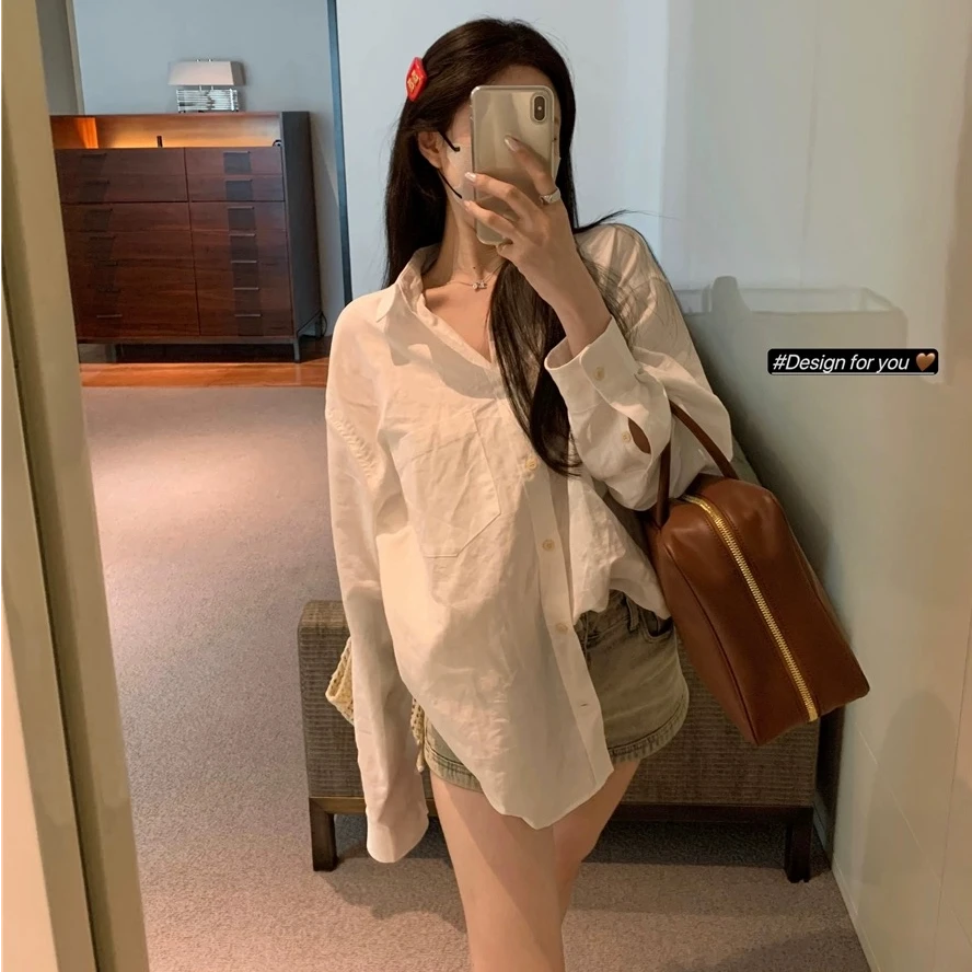 白色棉麻设计感小众上衣宽松纯白衬衣·24050