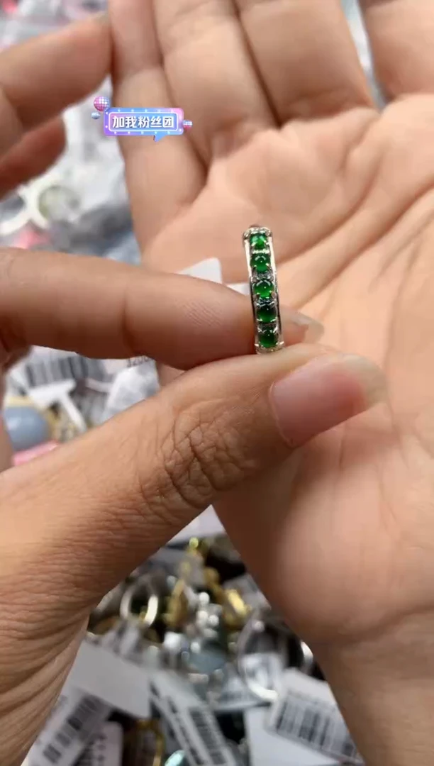 银S925镶嵌戒指翡翠666---5