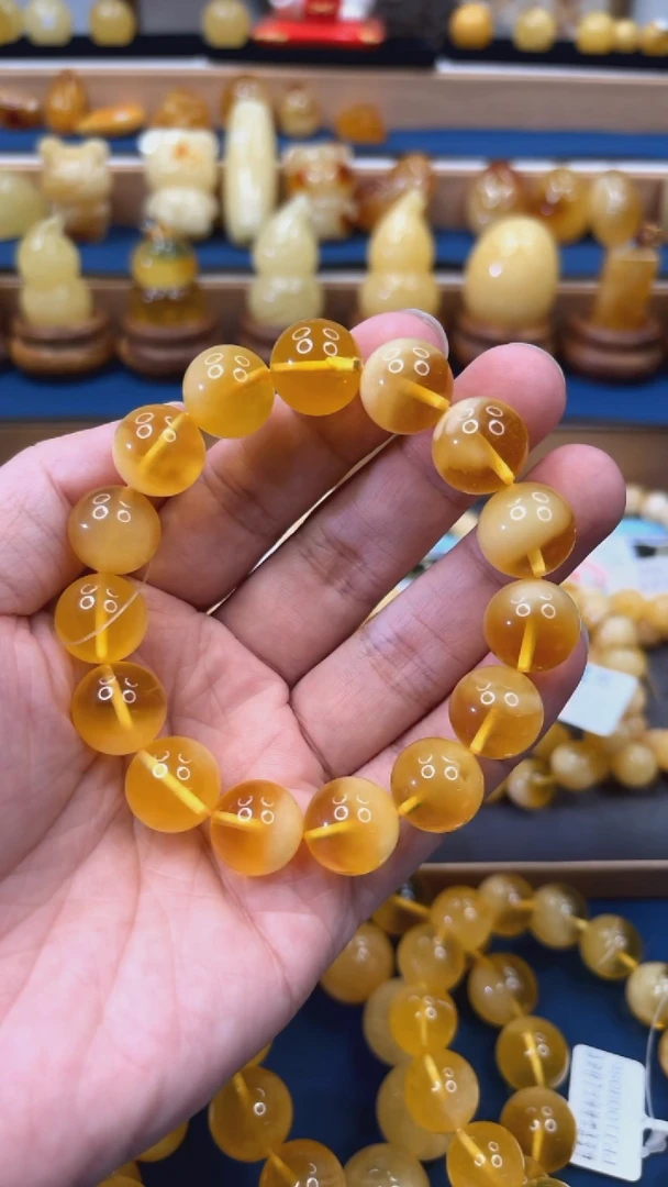 手串蜜蜡未镶嵌p61俄料金白妖孽手串 14mm 23.92克