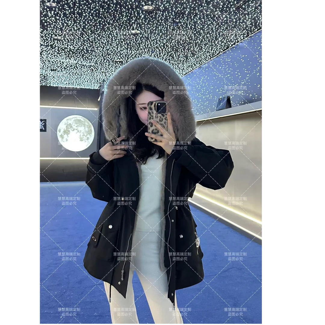 【温香玉獭兔毛】冬季新款派克服女装可拆卸