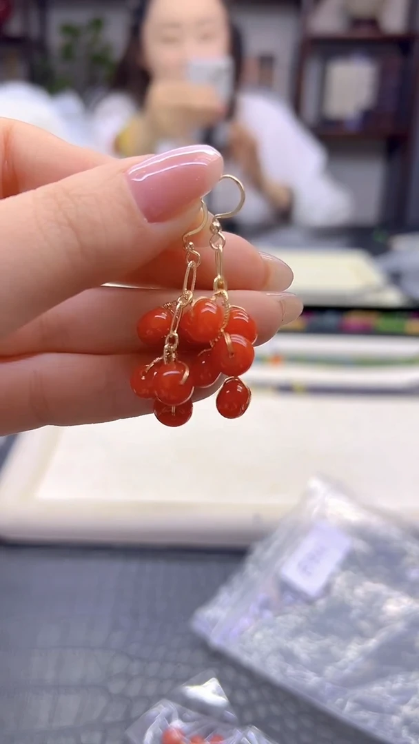 14K金镶嵌翡翠耳饰DIY款E936