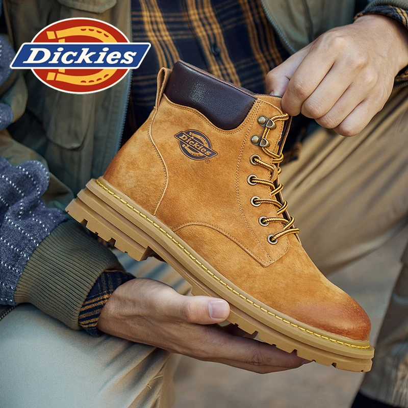 Dickies马丁靴男女款2025冬季保暖新款大黄靴中高帮情侣款工装靴